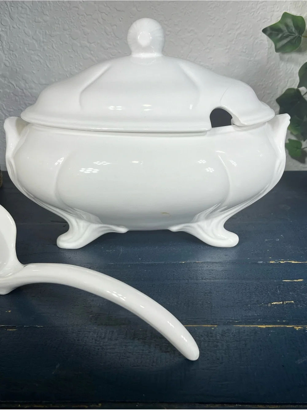 Classic White Porcelain Covered Soup Tureen with Ladle Loucartes, Portugal